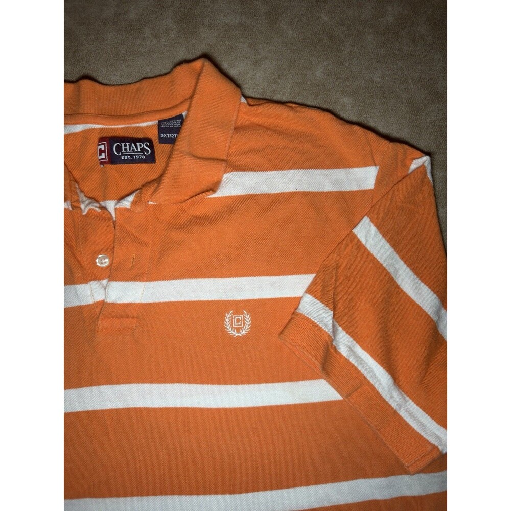 Chaps Polo Shirt Adult 2XT Orange Striped Cotton Casual Rugby Mens